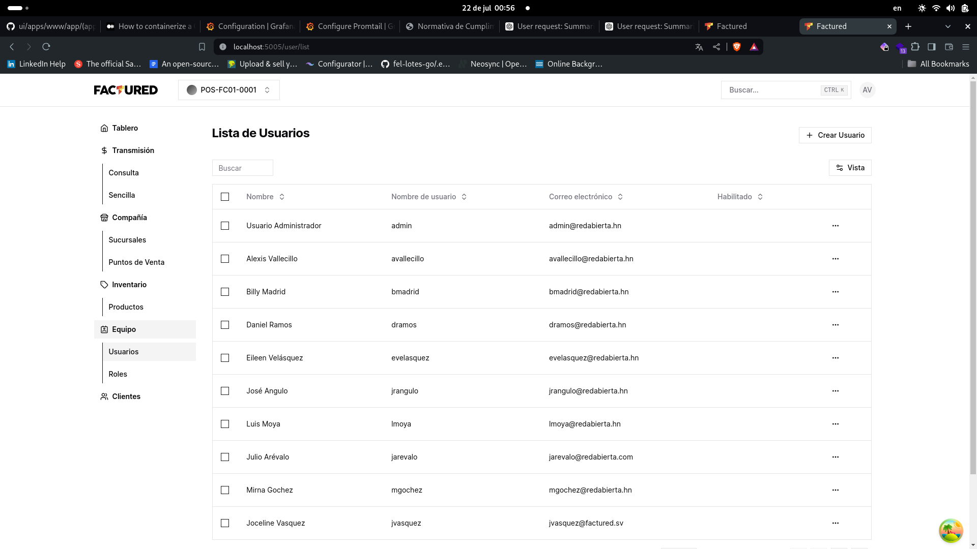 Pantalla Consulta de Usuarios Consulta de usuarios